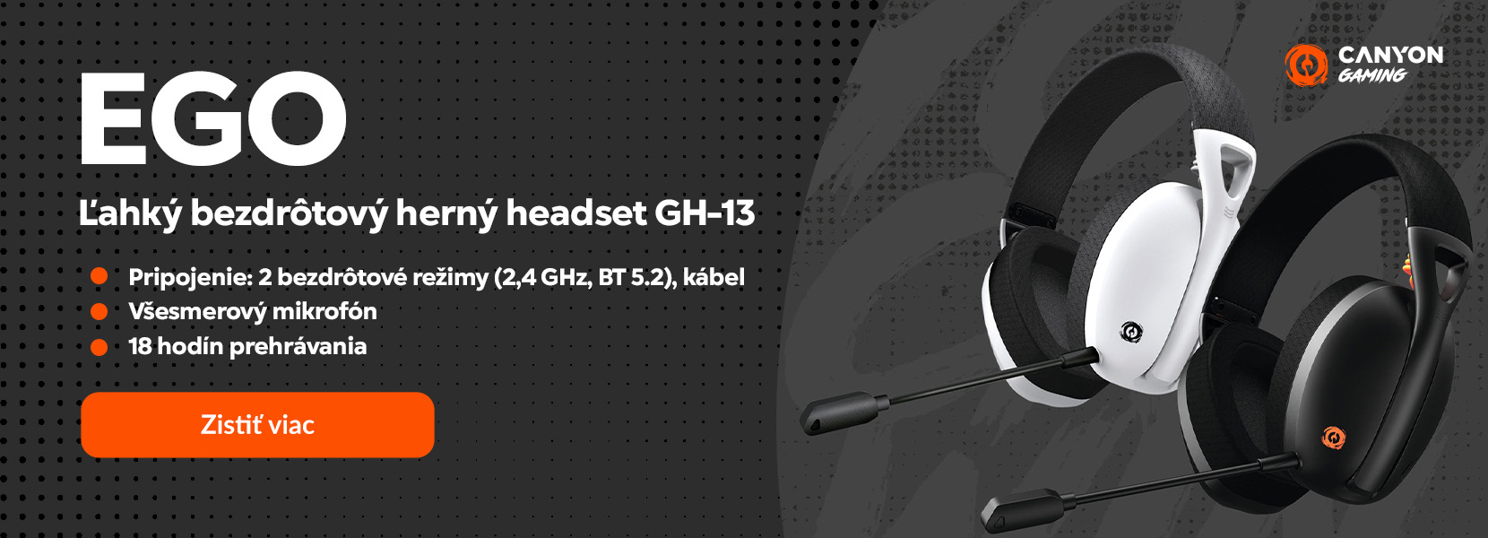 Ľahký bezdrôtový herný headset GH-13